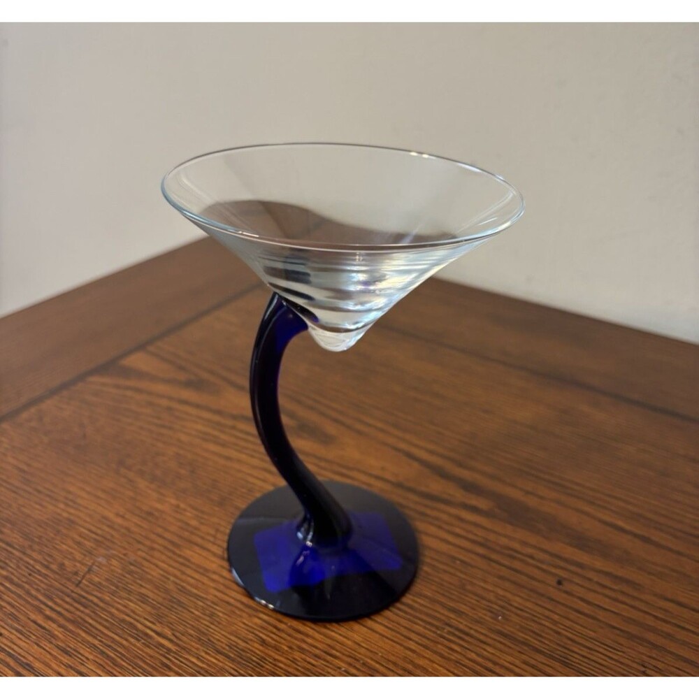 Vintage Libbey Cobalt Blue Curved Stem Martini Cocktail Glass